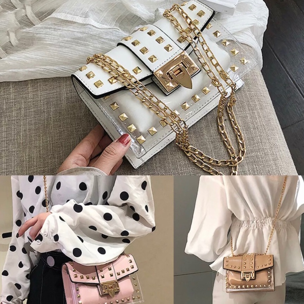 Leather Handbag Rivet Transparent 2 IN 1 Clear Bag - Picture 5 of 5